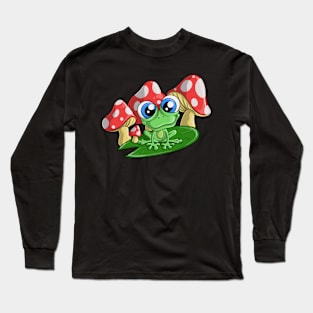 Cute Frog with Mushrooms Long Sleeve T-Shirt